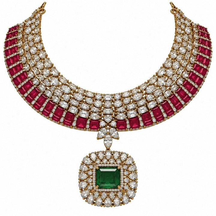 Ruby And Emerald Kundan Necklace Set