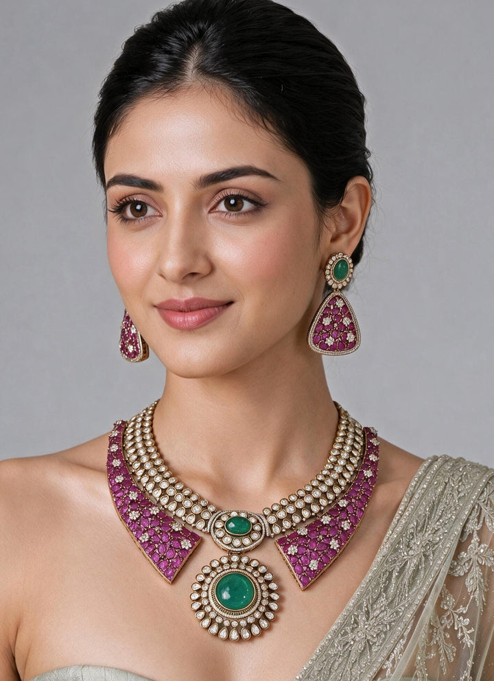 Ruby And Emerald Necklace Set