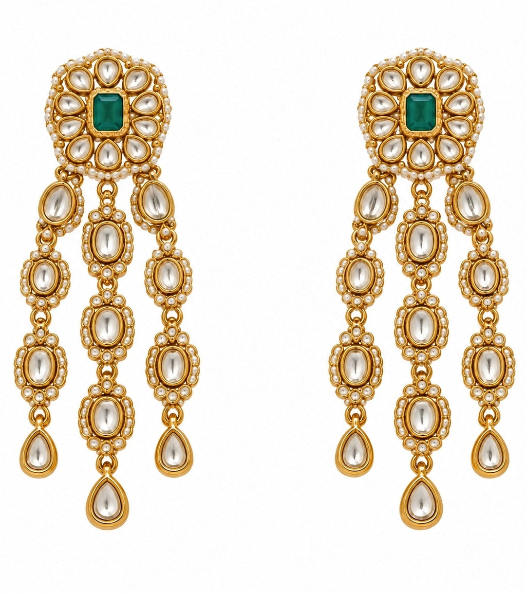 Three Layer Emerald Kundan Necklace Set