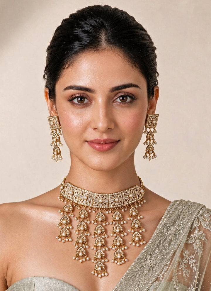 Gold Plated Handcrafted Jadau Choker Set