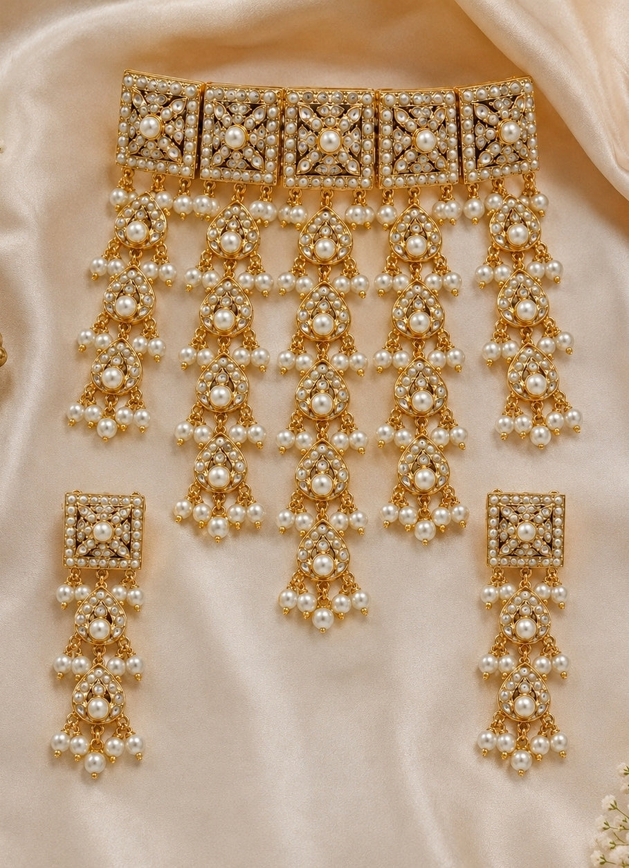 Gold Plated Handcrafted Jadau Choker Set