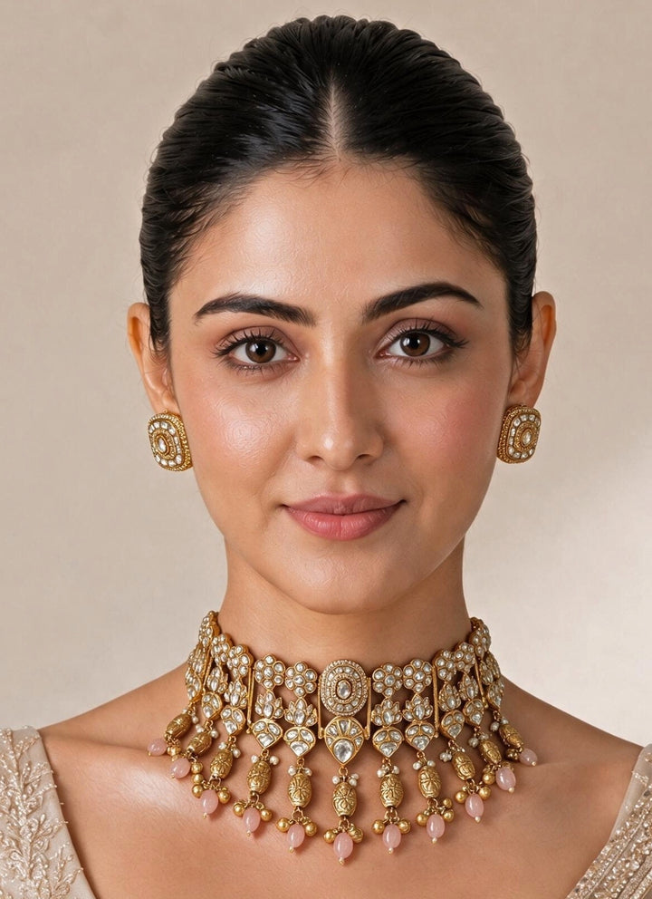 Gold Plated Kundan Choker Necklace Set