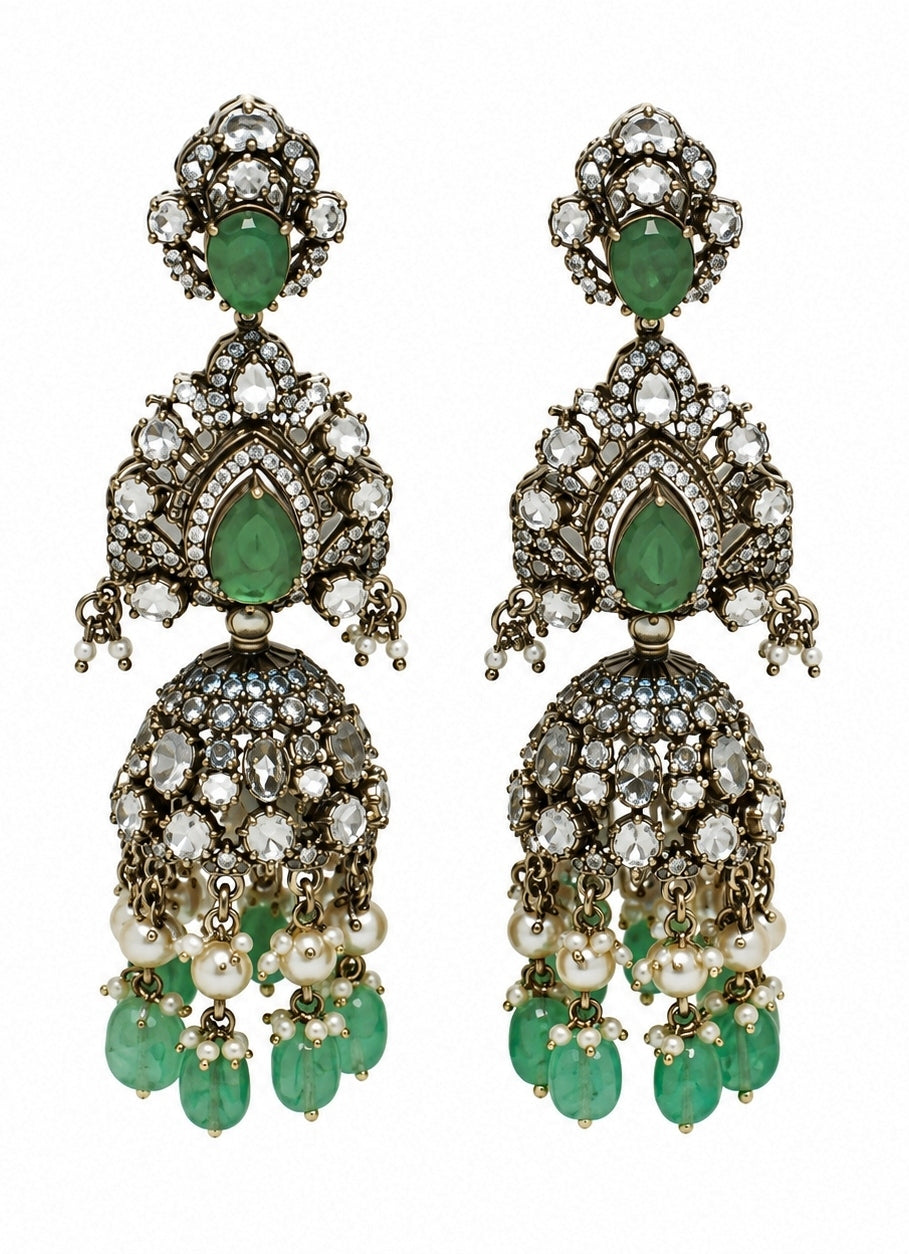 Two Layer Emerald Moissanite Polki Necklace Set