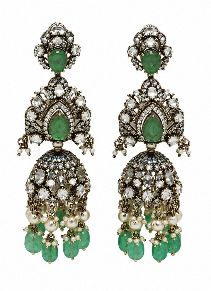 Two Layer Emerald Moissanite Polki Necklace Set