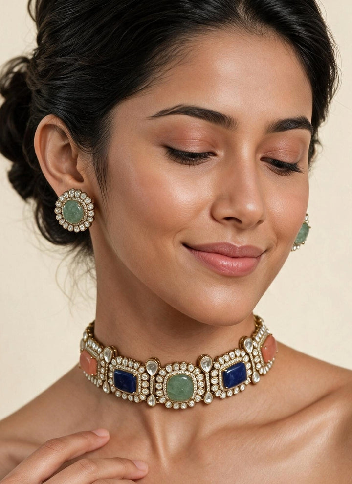 Multicolour Stone And Kundan Choker Set