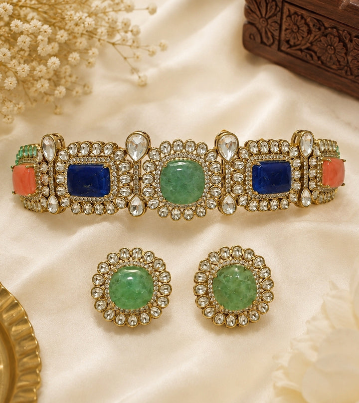 Multicolour Stone And Kundan Choker Set