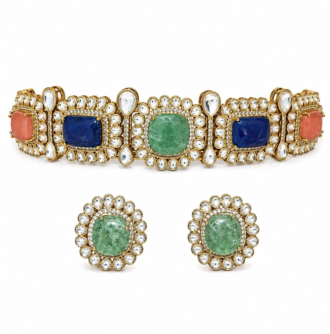 Multicolour Stone And Kundan Choker Set