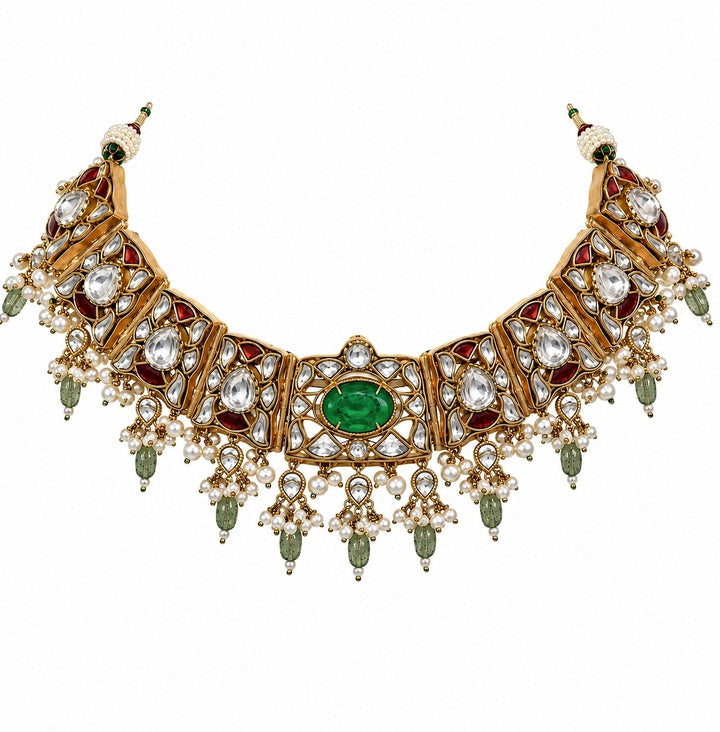Sage Green Gold Plated Kundan Choker Set
