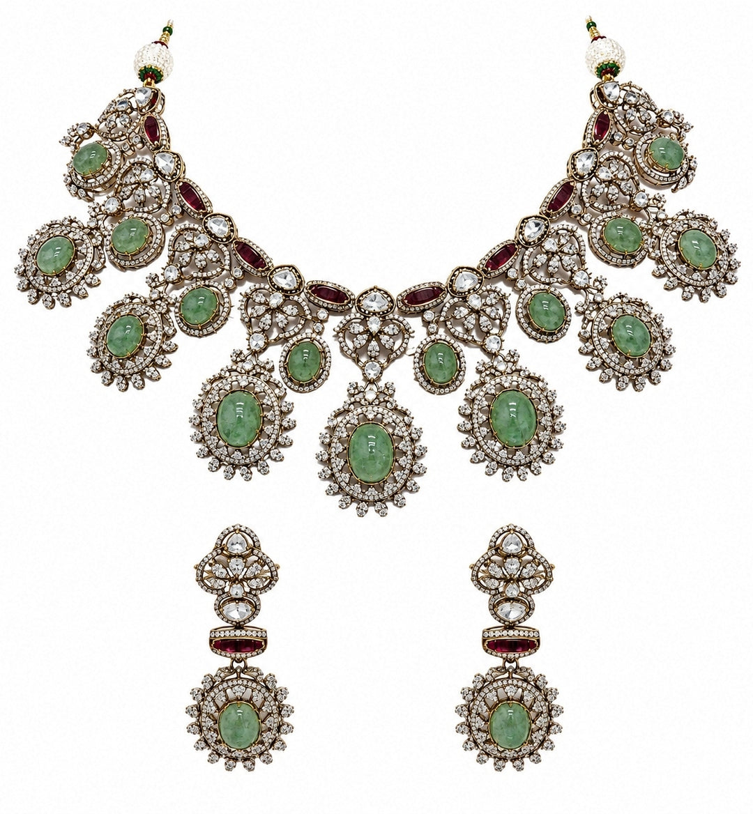 Sage Green Gold Plated Zircon Necklace Set