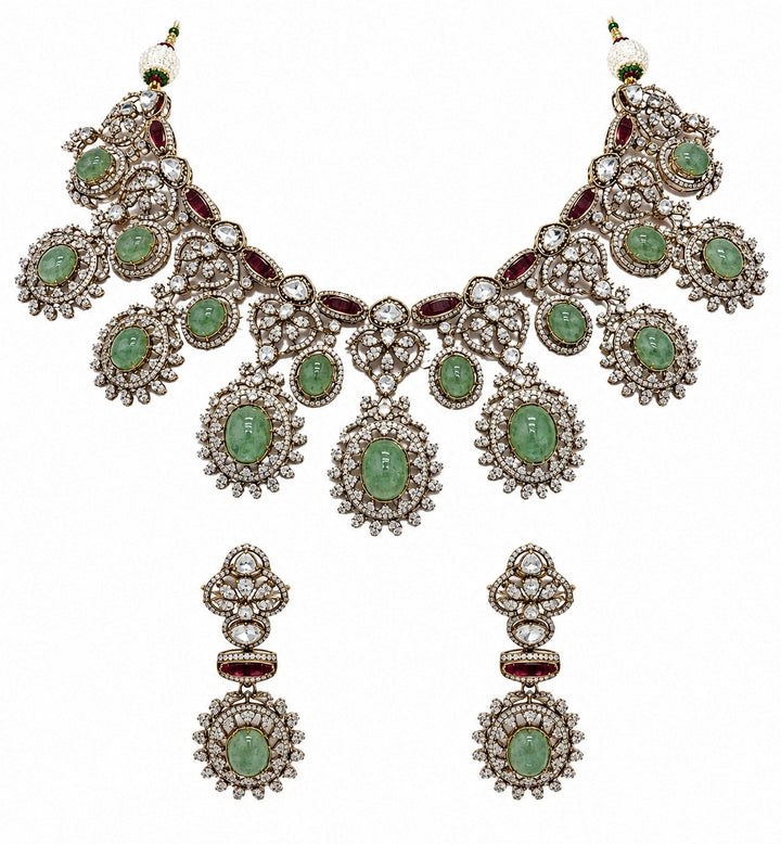 Sage Green Gold Plated Zircon Necklace Set