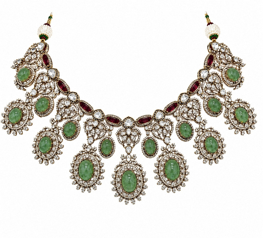 Sage Green Gold Plated Zircon Necklace Set