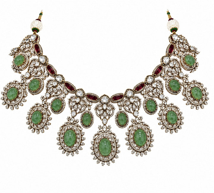 Sage Green Gold Plated Zircon Necklace Set