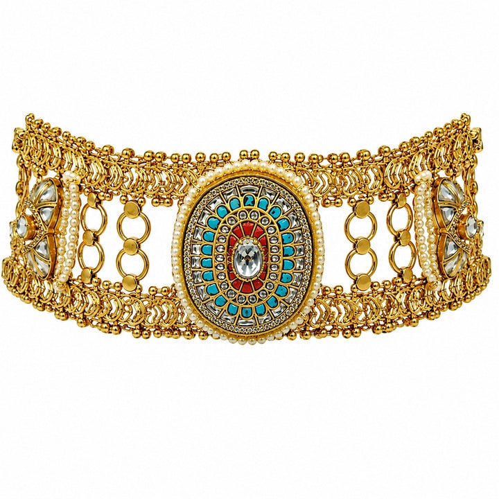 Multicoloured Jadau Kundan Choker Set With Pearl Accents