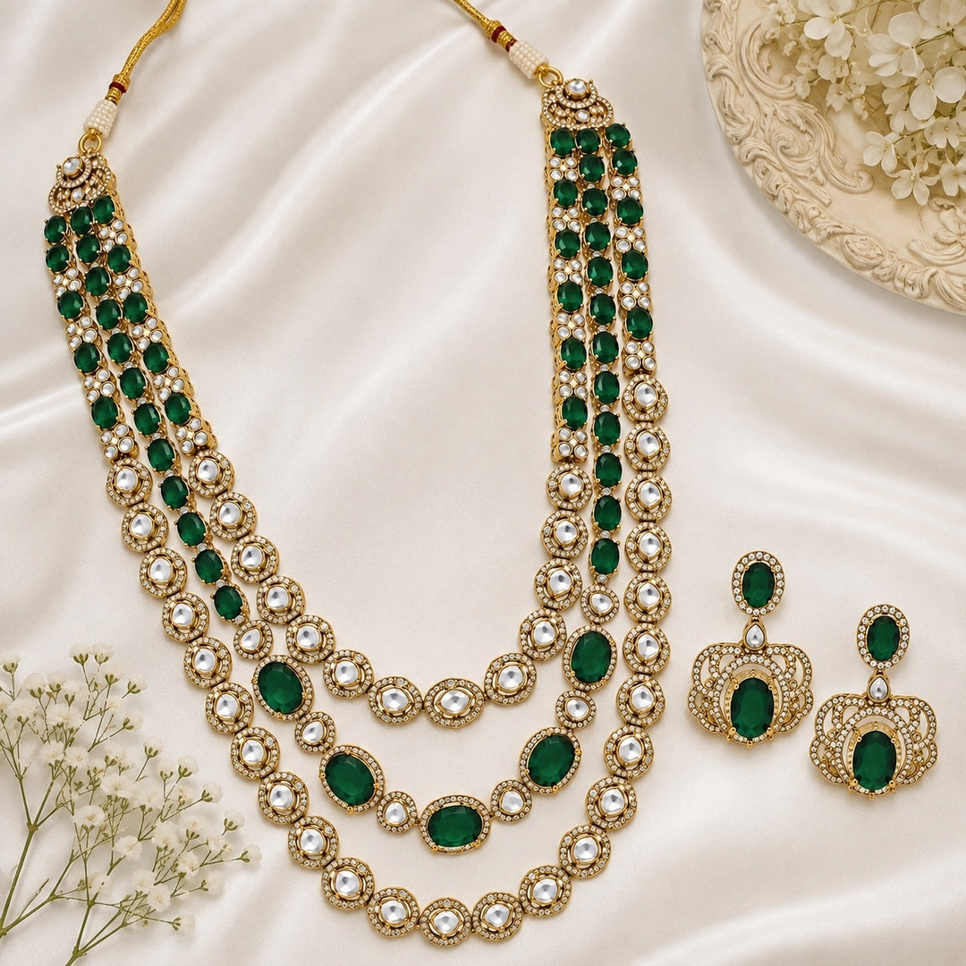 Three Layer Emerald Green Moissanite Necklace Set