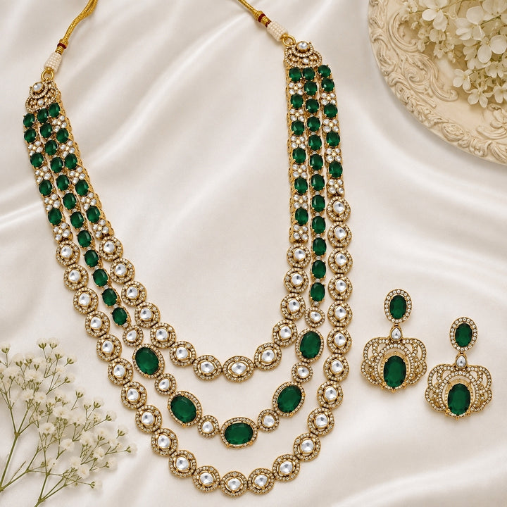 Three Layer Emerald Green Moissanite Necklace Set