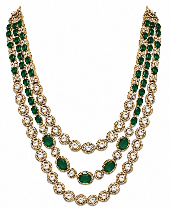 Three Layer Emerald Green Moissanite Necklace Set