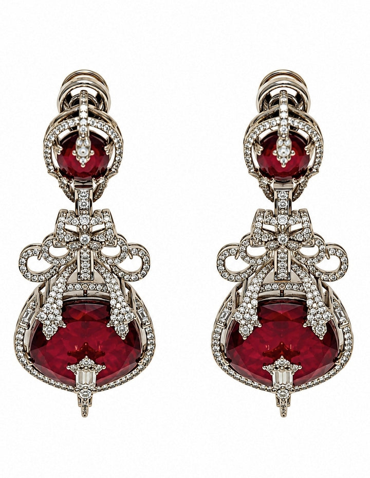 Gold Plated Ruby Red Moissanite Necklace Set