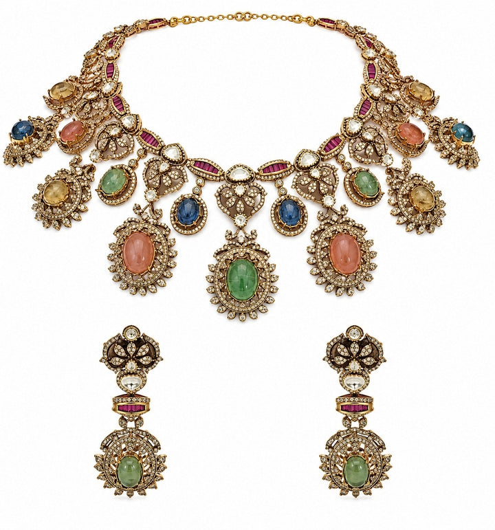 Multicolour Gold Plated Moissanite Necklace Set