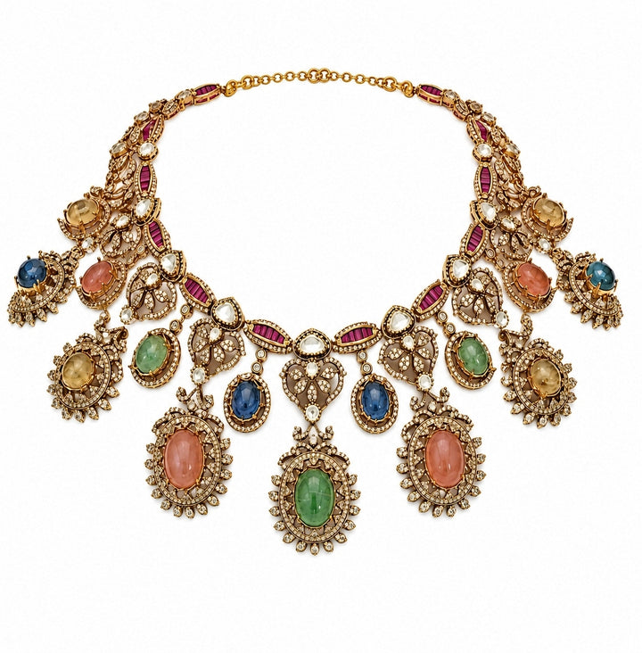 Multicolour Gold Plated Moissanite Necklace Set
