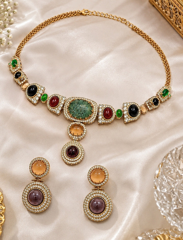 Gold Plated Multicolour Moissanite Necklace Set