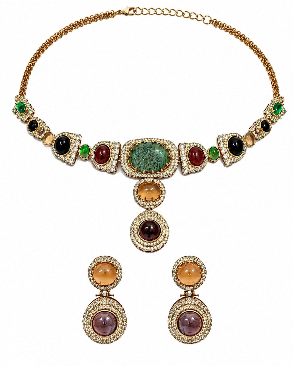 Gold Plated Multicolour Moissanite Necklace Set