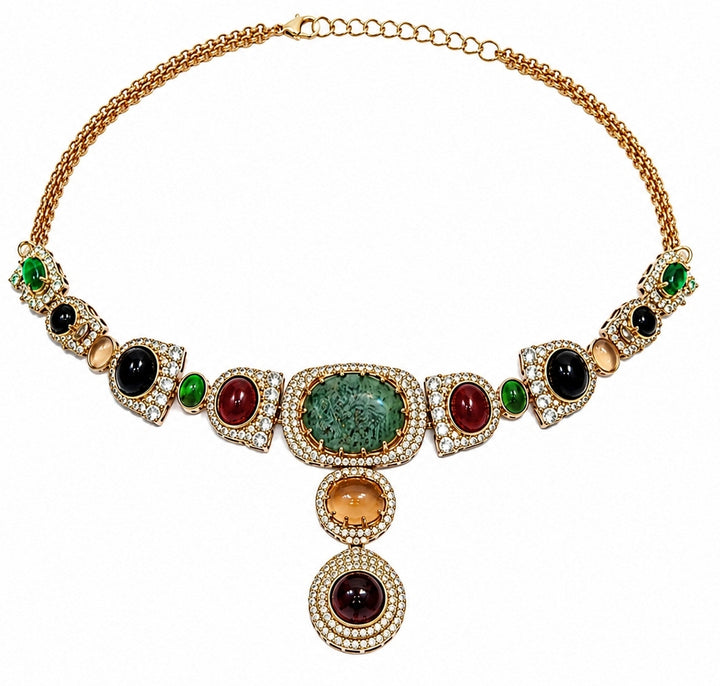 Gold Plated Multicolour Moissanite Necklace Set