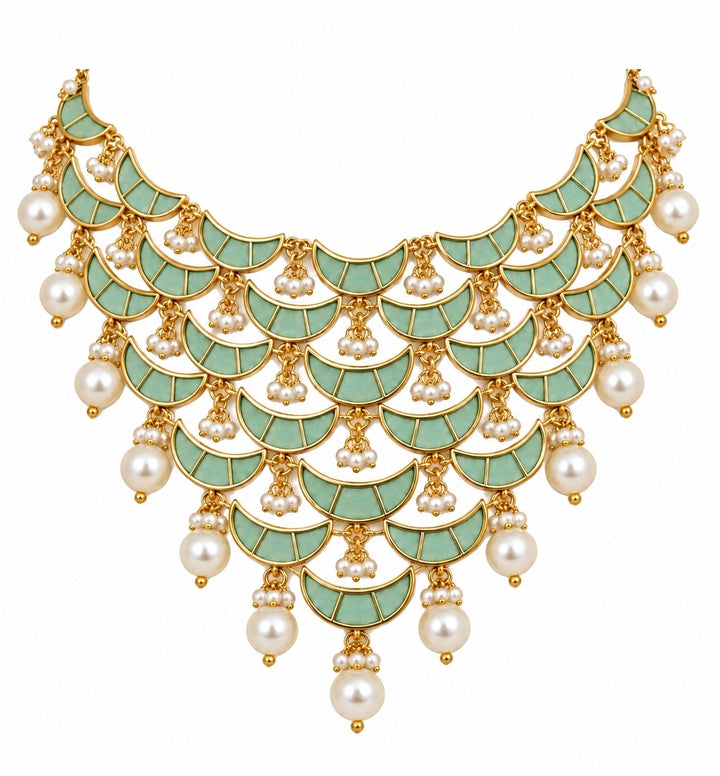 Sage Green Pearl Necklace Set