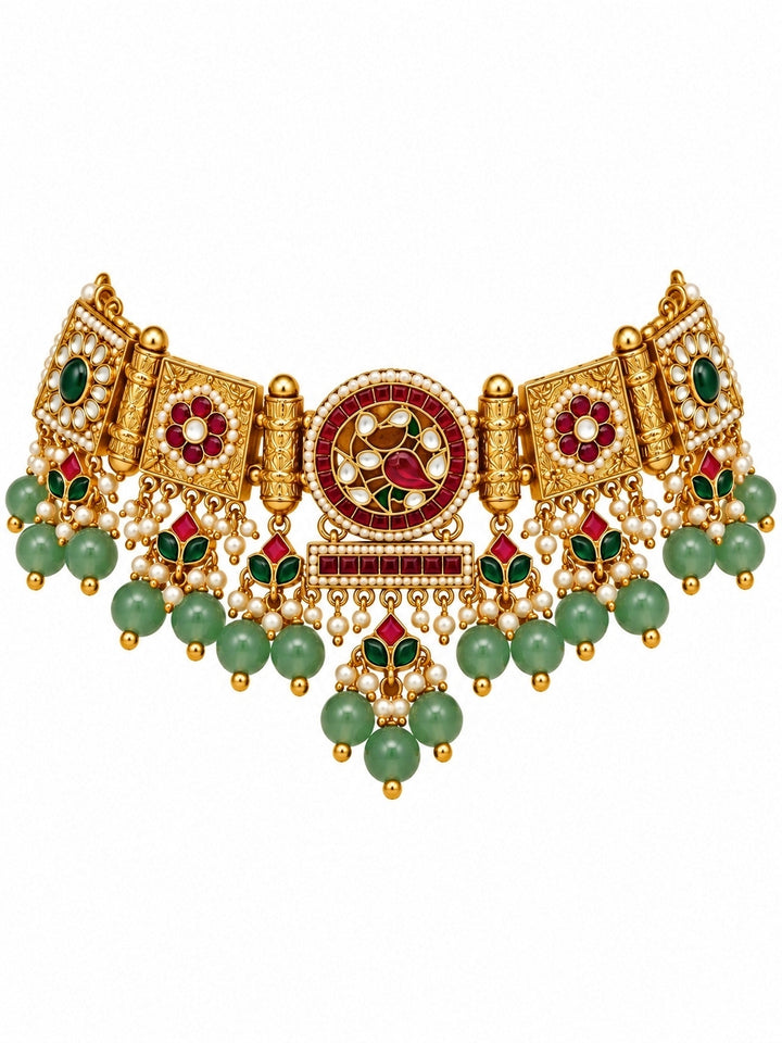 Multicolour Polki Statement Necklace Set