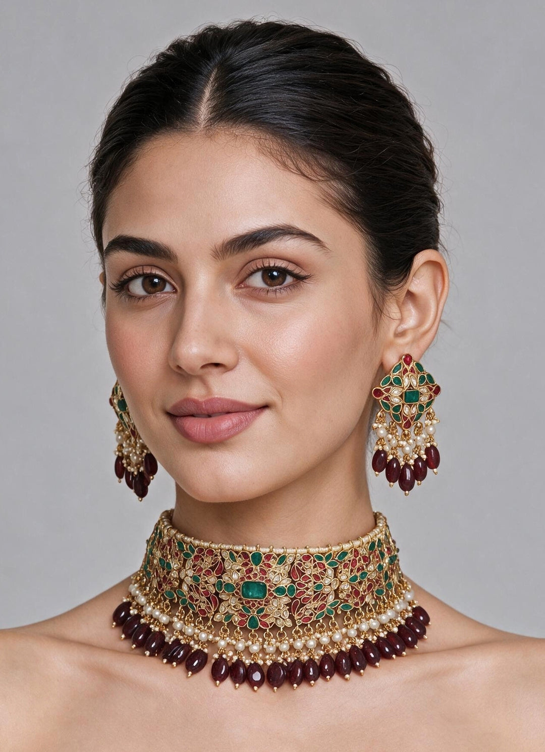 Multicolor Kundan Choker Necklace Set