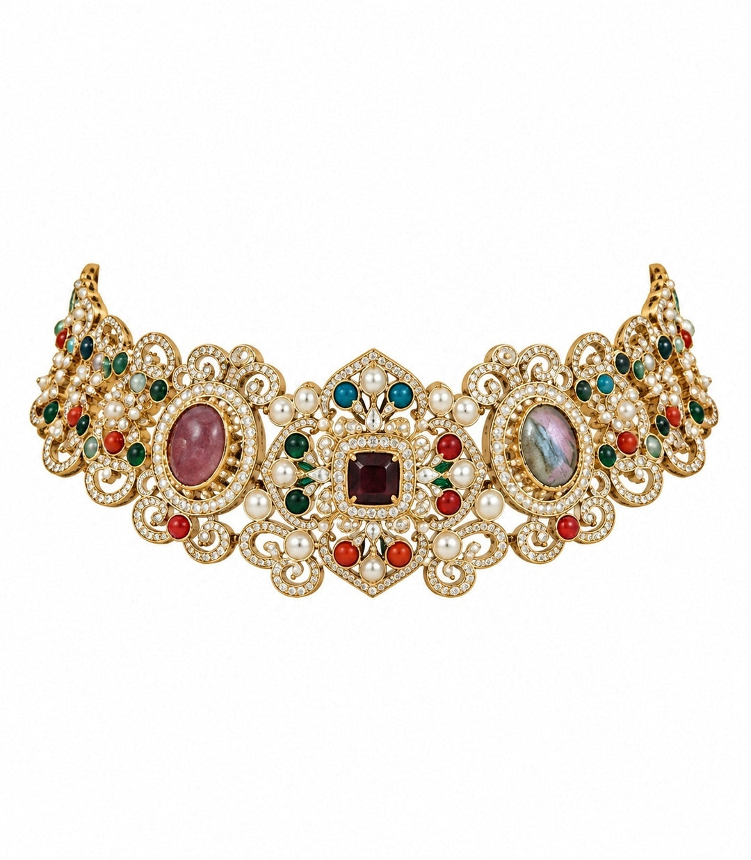 Gold Plated Multicolor Choker Necklace Set
