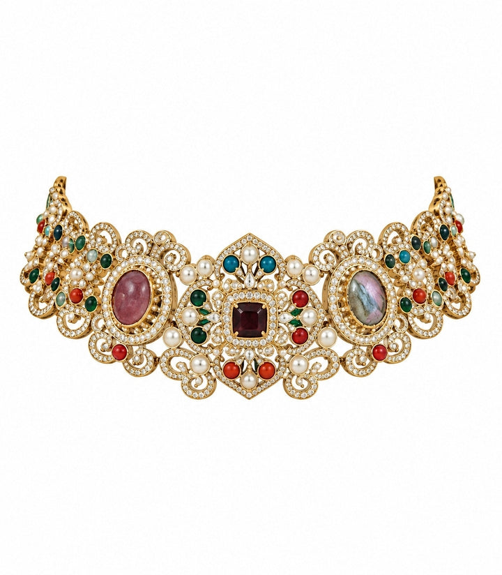 Gold Plated Multicolor Choker Necklace Set