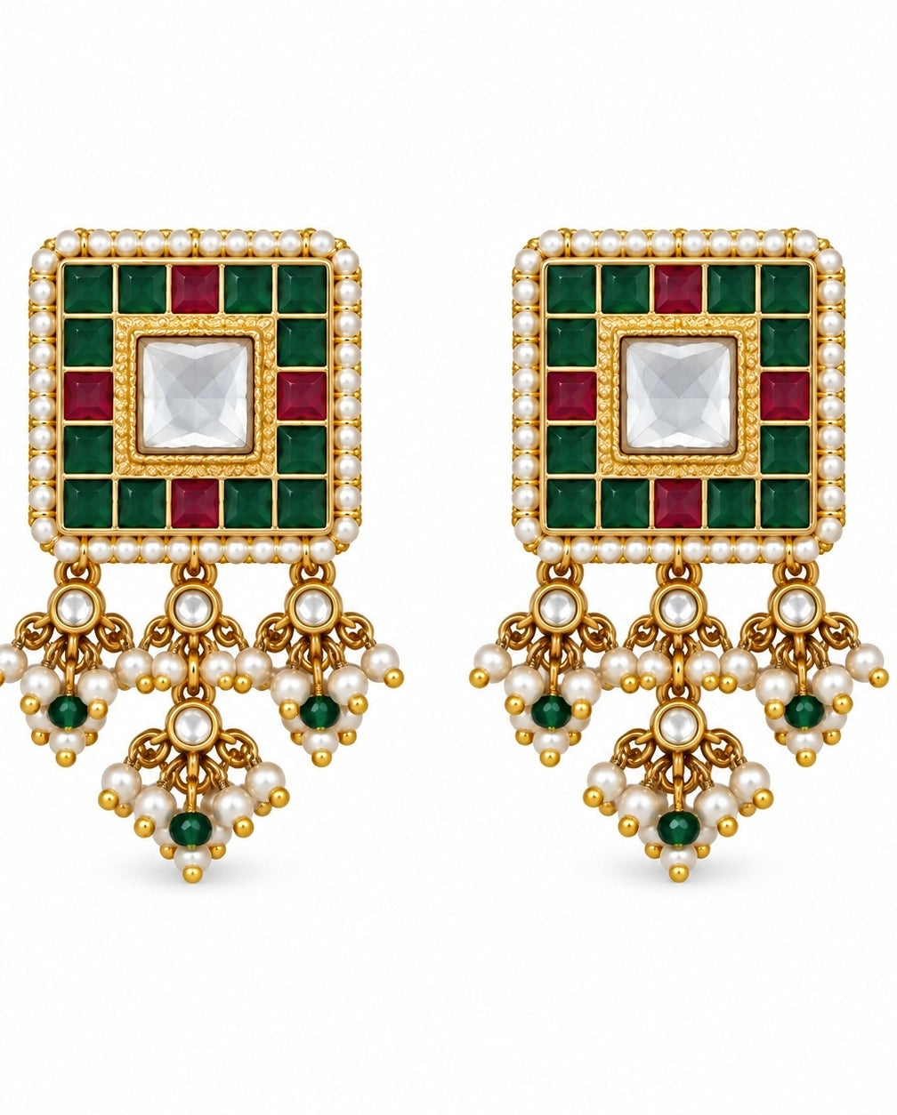 Emerald Green Beaded Square Choker Necklace Set