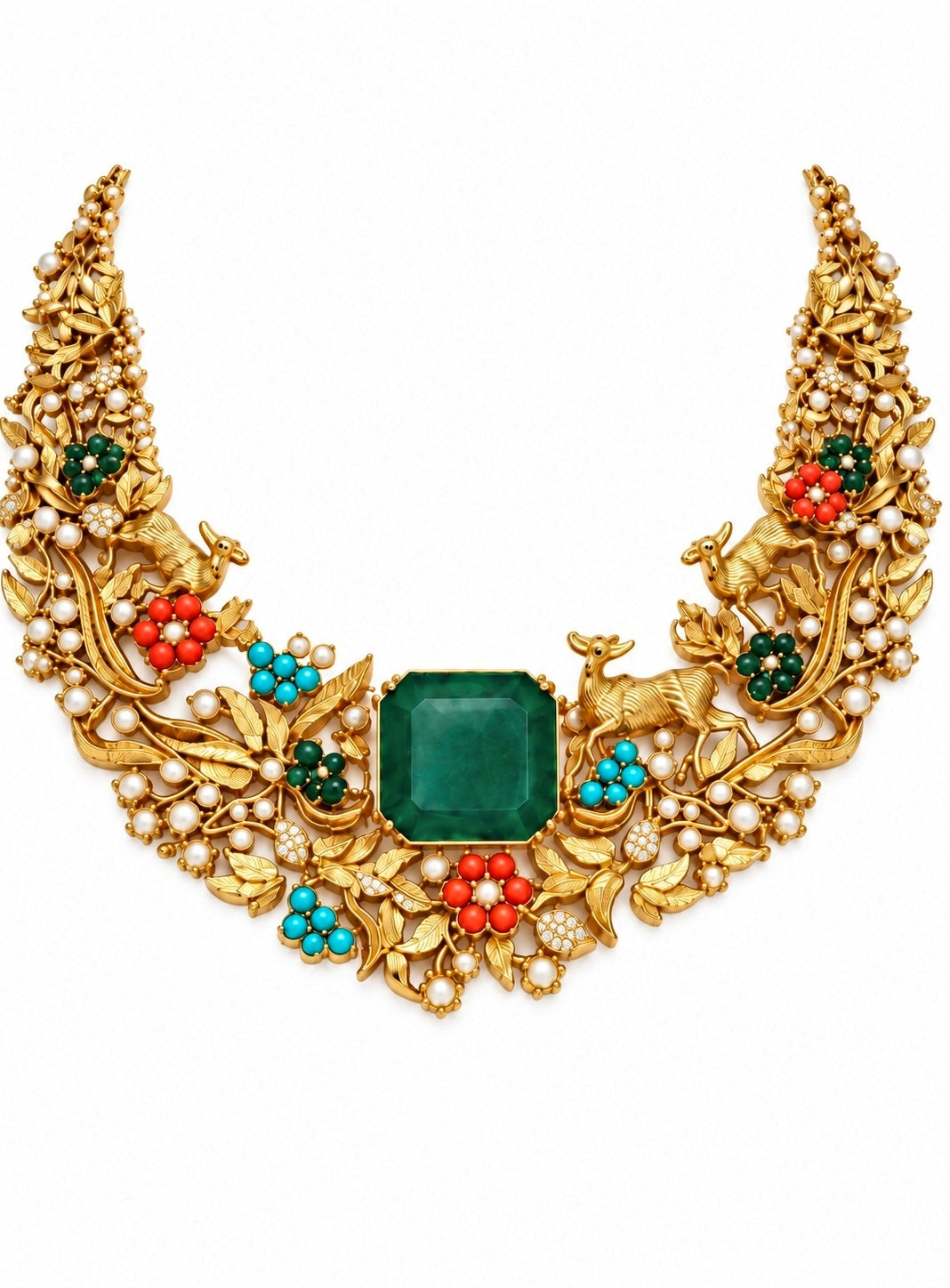 Emerald And Multicolour Stone Necklace Set