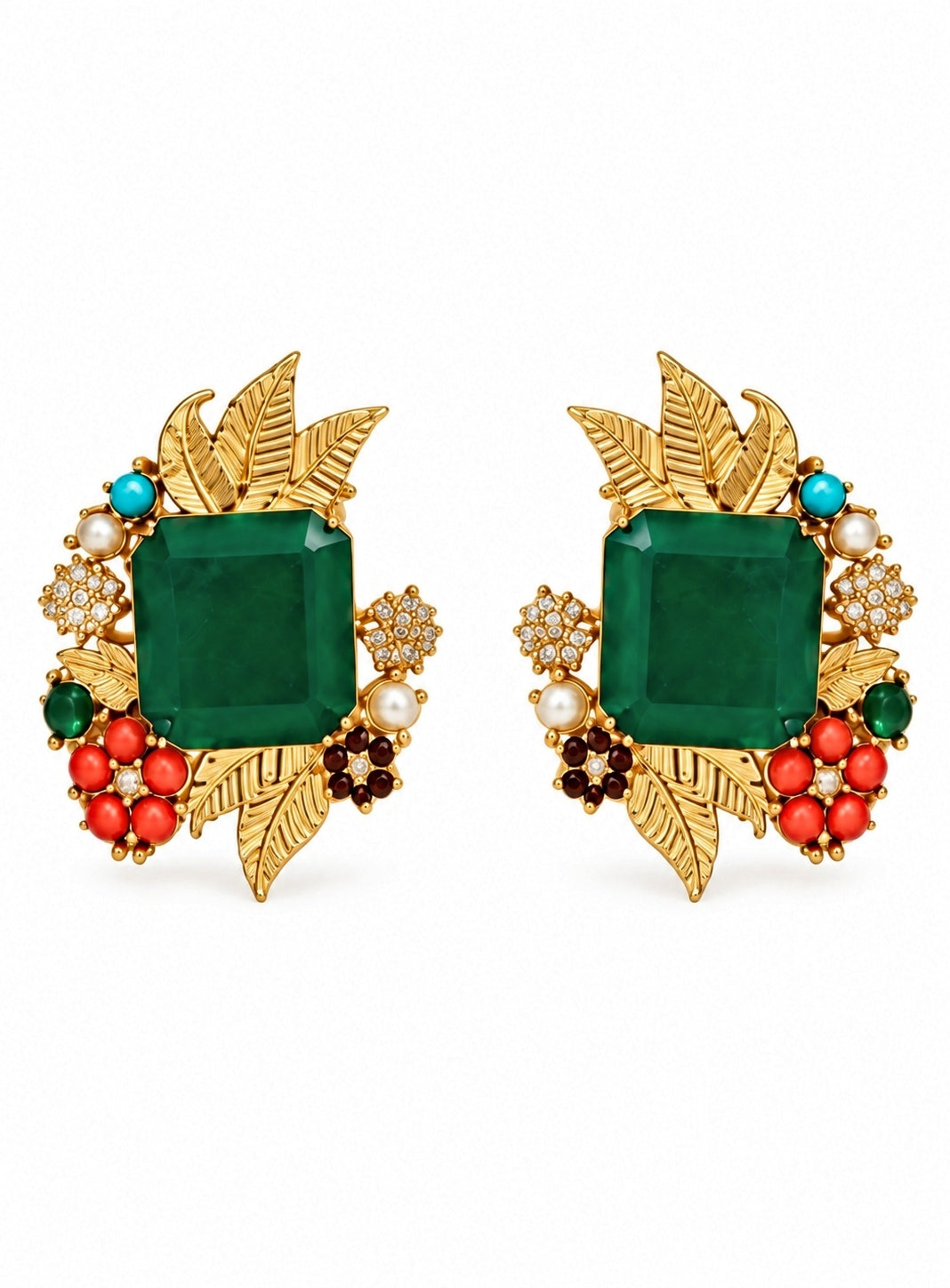 Emerald And Multicolour Stone Necklace Set