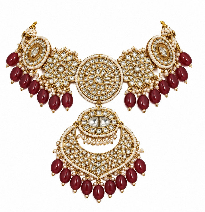 Red Beaded Kundan Choker Necklace Set