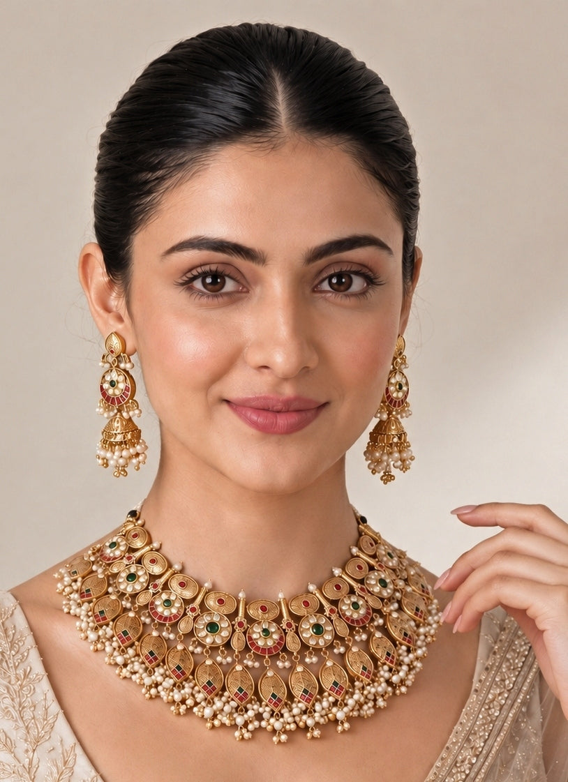 Antique Gold Kundan Statement Necklace Set