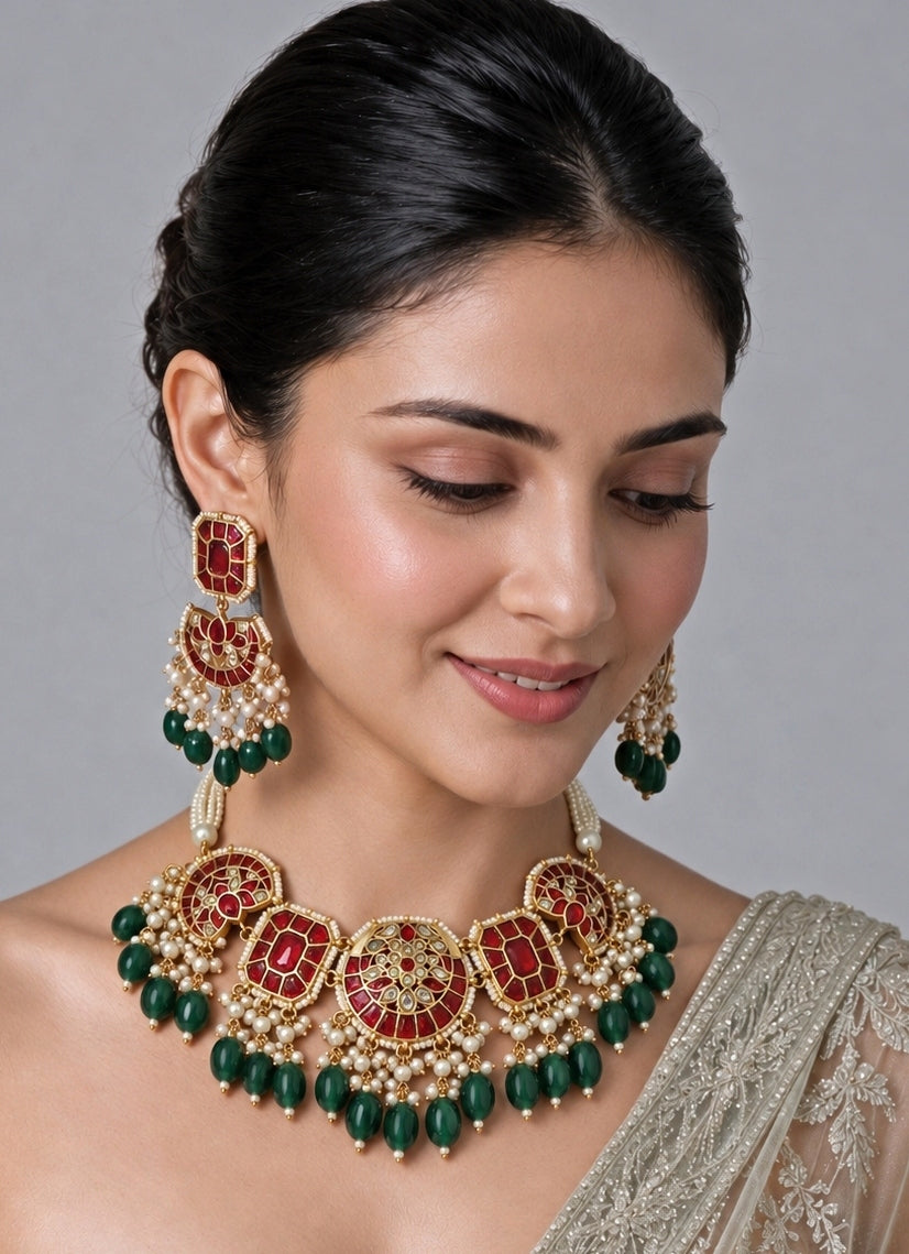 Multicolour Kundan Beaded Necklace Set