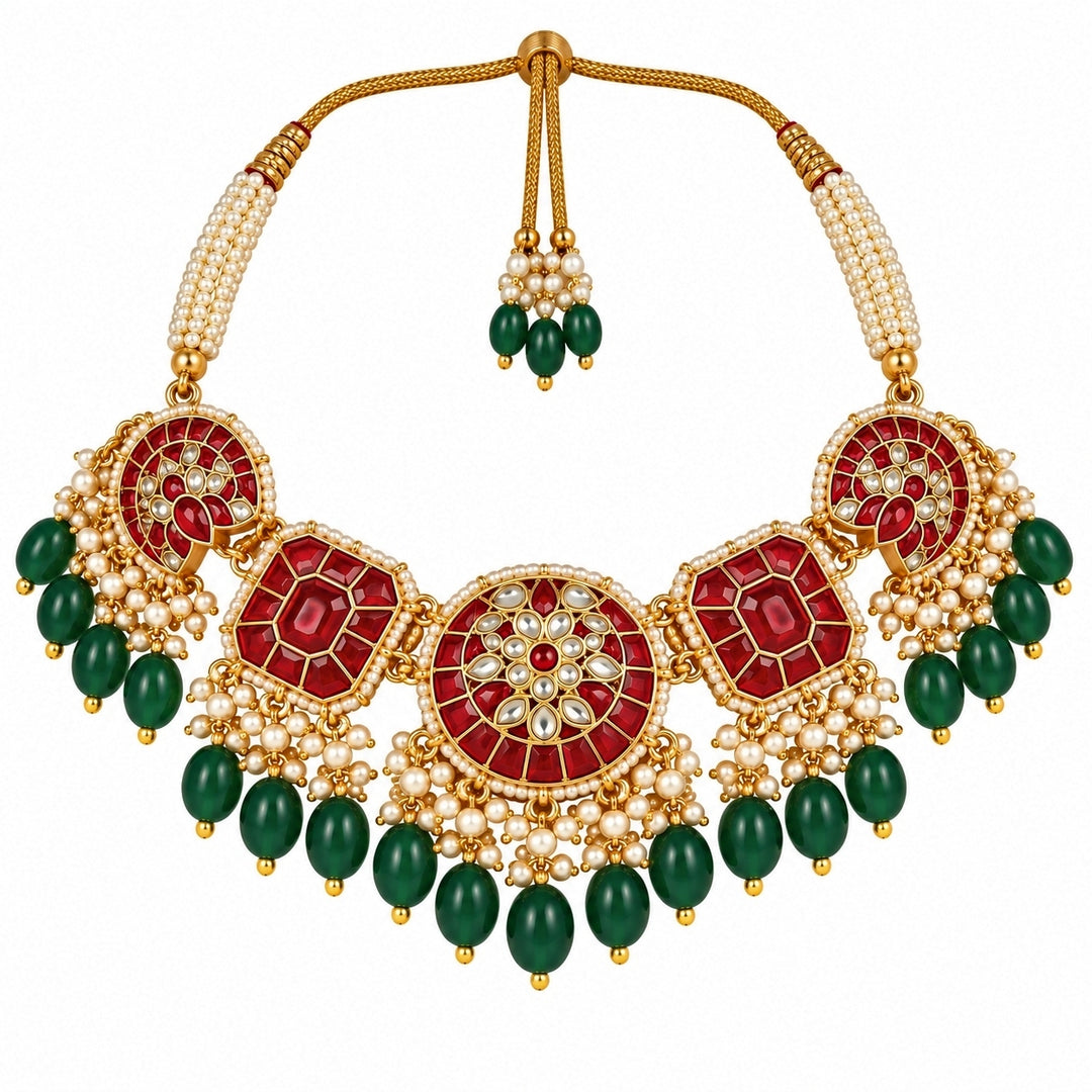 Multicolour Kundan Beaded Necklace Set