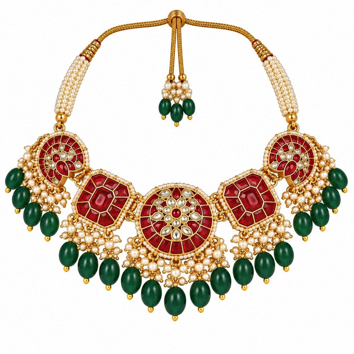 Multicolour Kundan Beaded Necklace Set