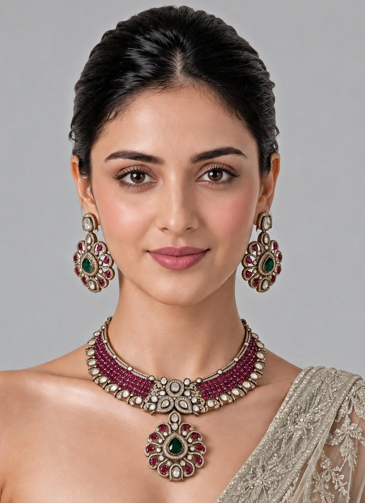 Ruby Moissanite Statement Necklace Set