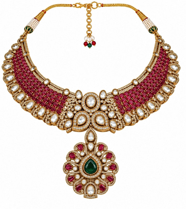 Ruby Moissanite Statement Necklace Set