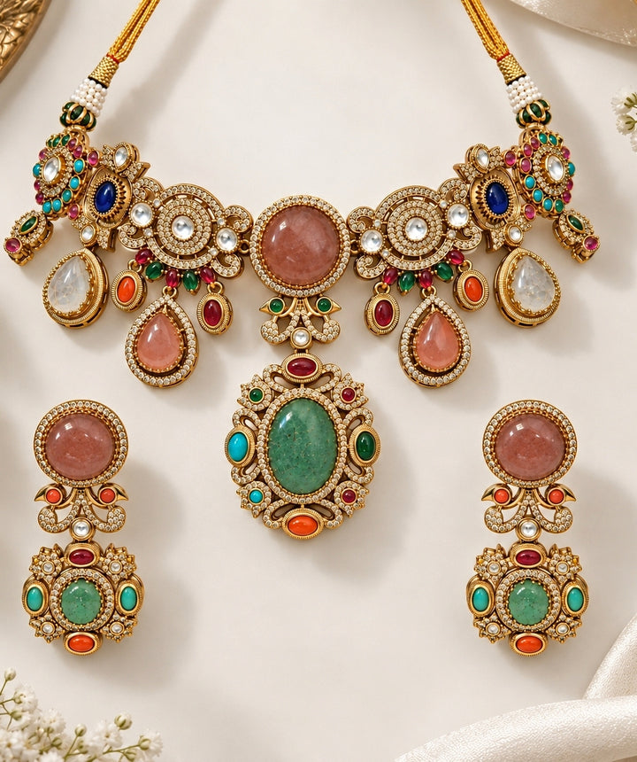 Multicolor Stone Statement Necklace Set