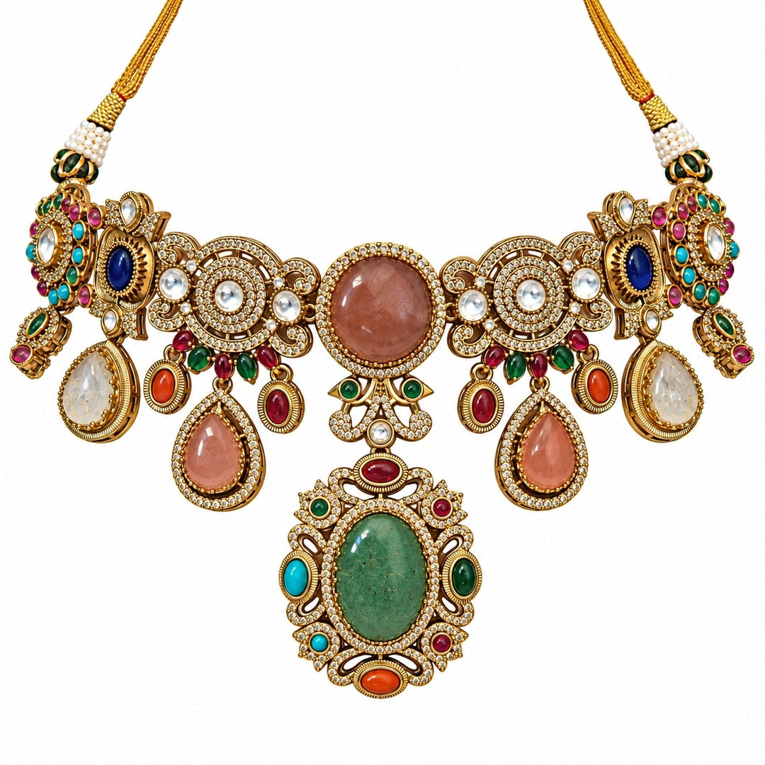 Multicolor Stone Statement Necklace Set
