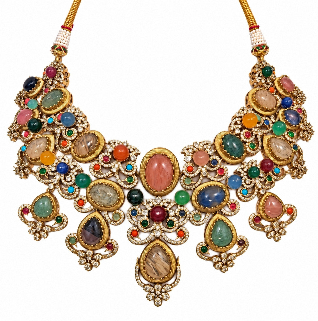 Multicolor Stone Floral Necklace Set