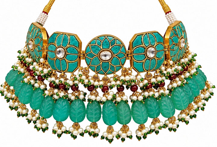Turquoise Floral Beaded Necklace Set