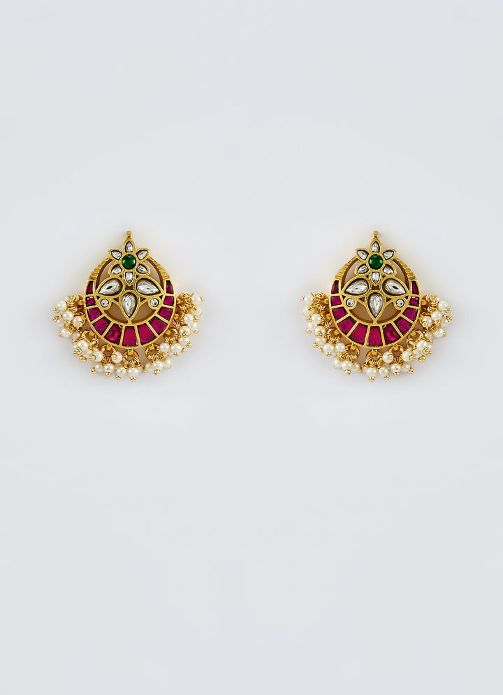 Gold Plated Multi Layered Kundan And Polki Long Necklace Set