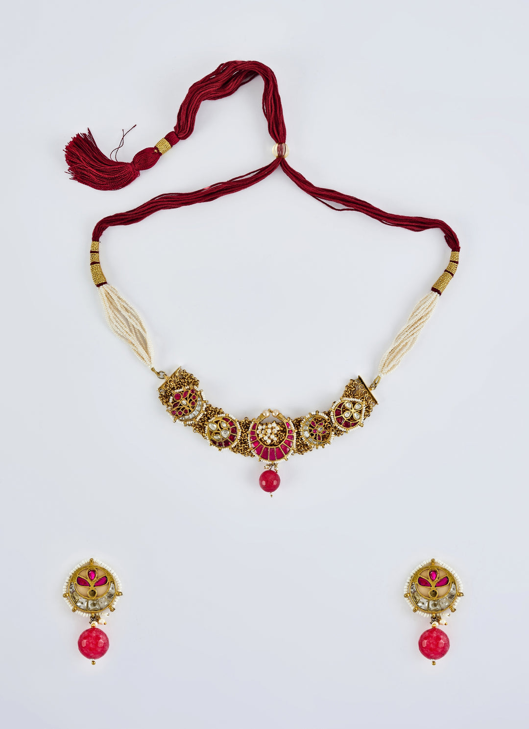 Gold Plated Pink Ruby Necklace Set
