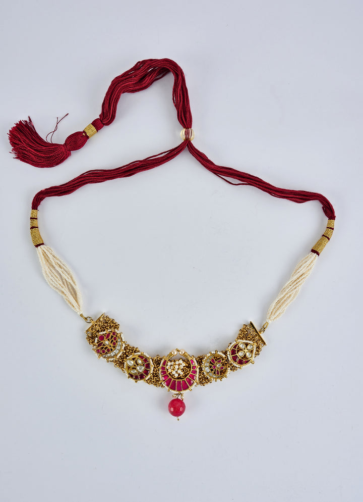 Gold Plated Pink Ruby Necklace Set