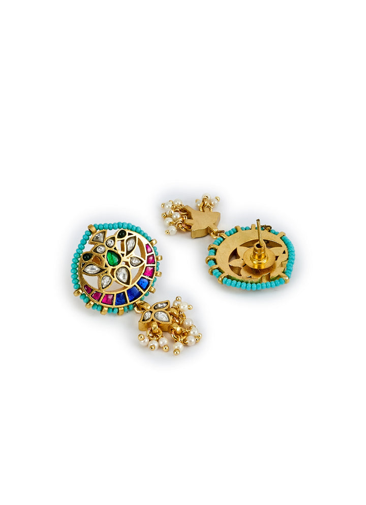 Gold Plated Green And White Kundan Stone Necklace Set