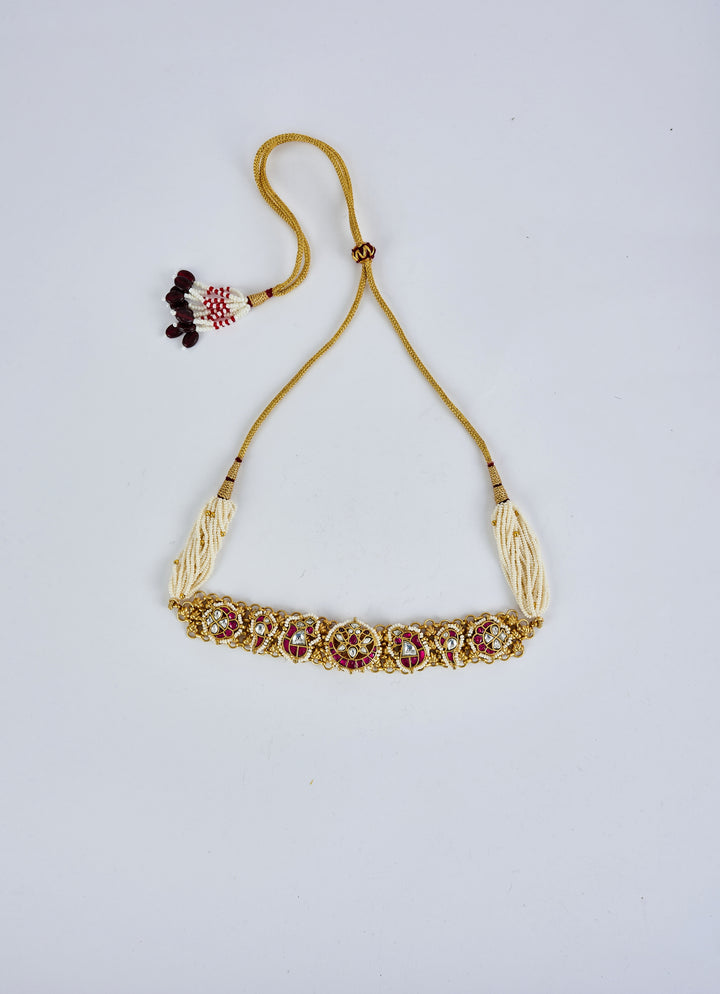 Gold Plated Red And White Stone Necklace Set